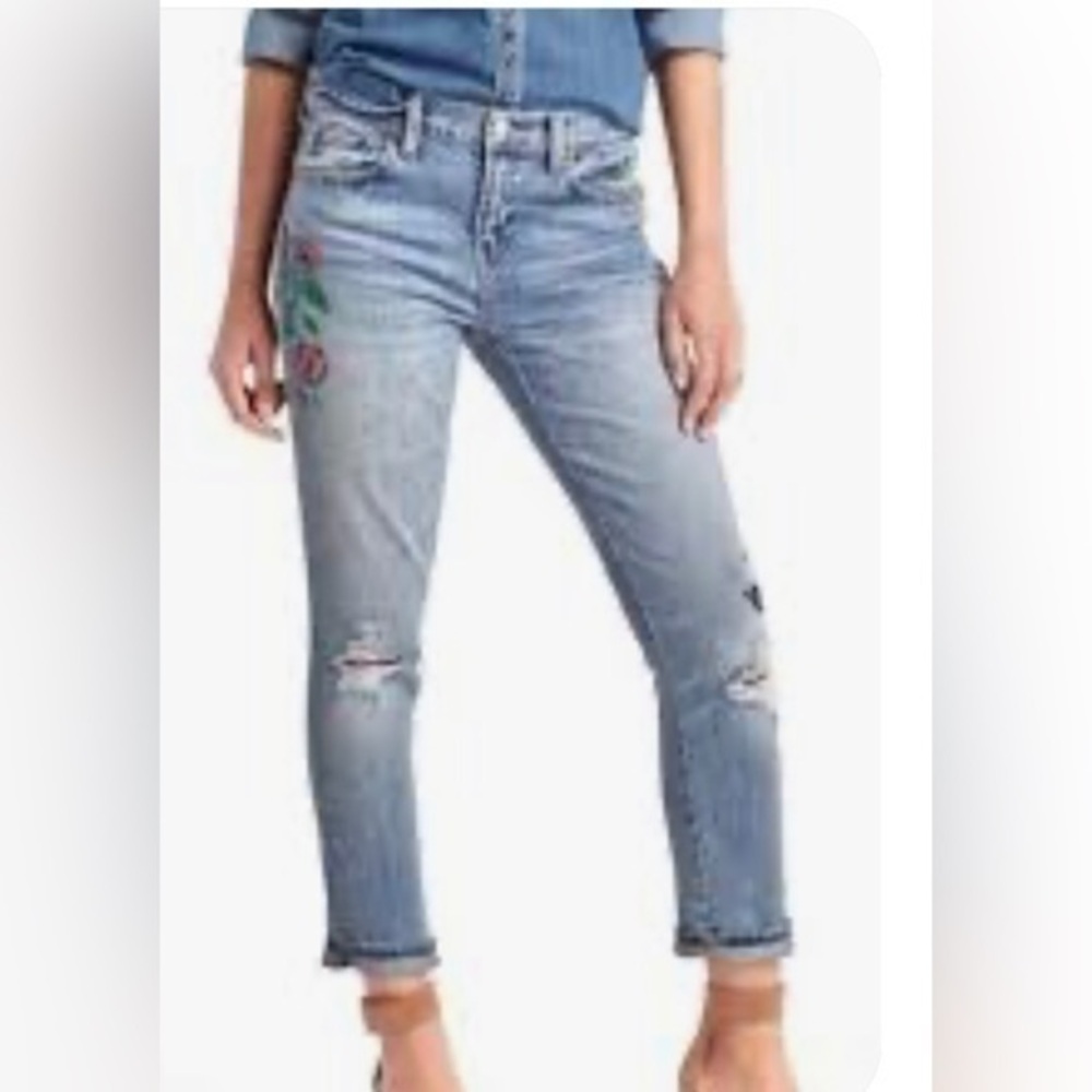 Gap 1969 medium wash raw hem high waist distressed Skinny jeans size 28